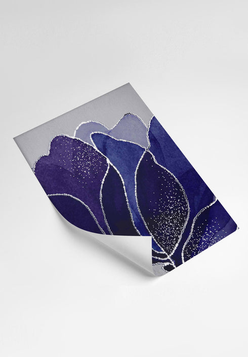 Navy Lotus Real Silver Poster Set Of 4 Posters 50x70cm